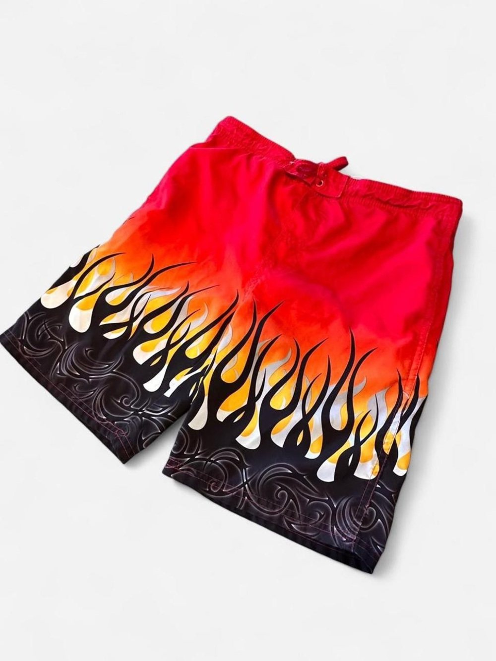 Men's Red Flame-Print Swim Trunks